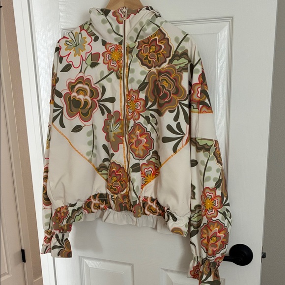 adidas Cream Bomber Jacket with Floral Lining - Picture 6 of 8